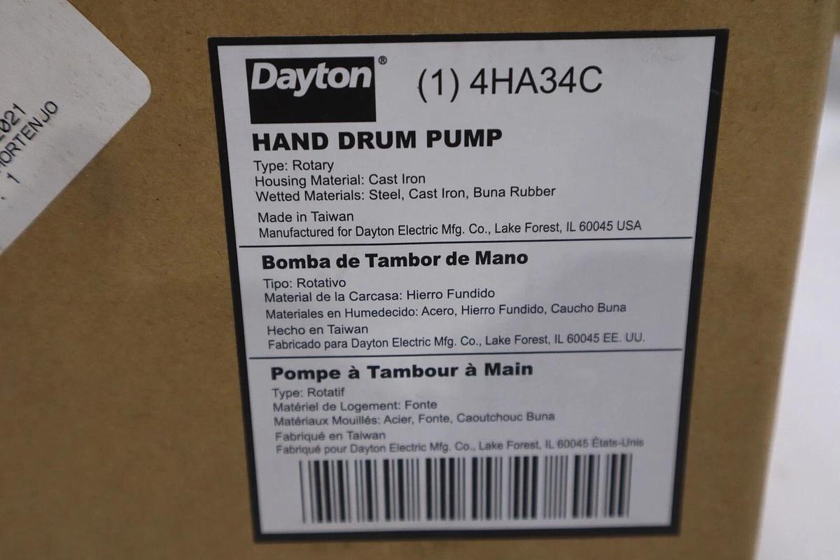 Used 4HA34C Dayton 1" Rotary,  Hand  Drum Pump, Cast Iron, Buna Rubber NEW STOCK H829