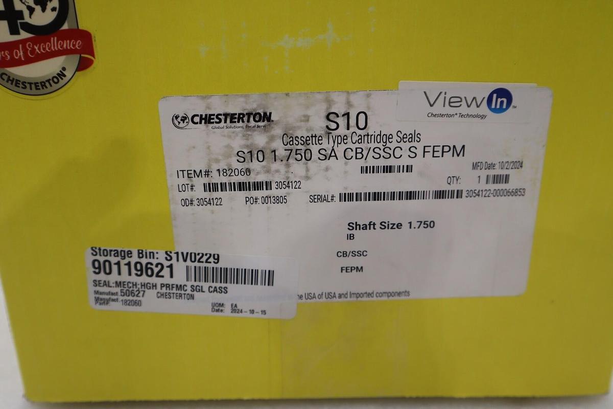 Chesterton S10 Single Cartridge Seal 1.750" Item 182060 NEW IN BOX STOCK 2955B