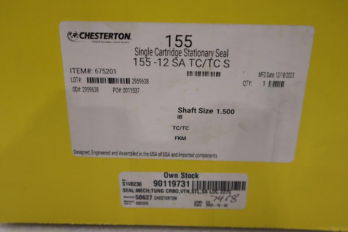 CHESTERTON 155 SINGLE Cartridge Seal 1.500" Item 675201 NEW IN BOX STOCK 2951B