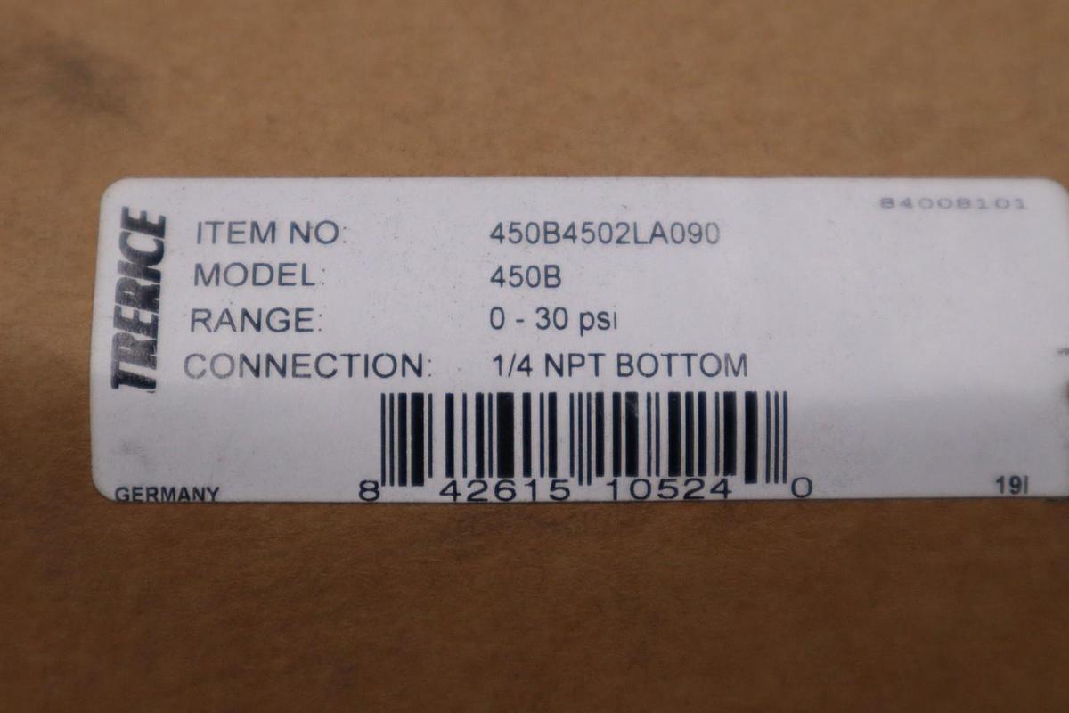 New Trerice 450B4502LA090 Process Gauge 450B 0-30psi 1/4" NPT - STOCK 3126CC