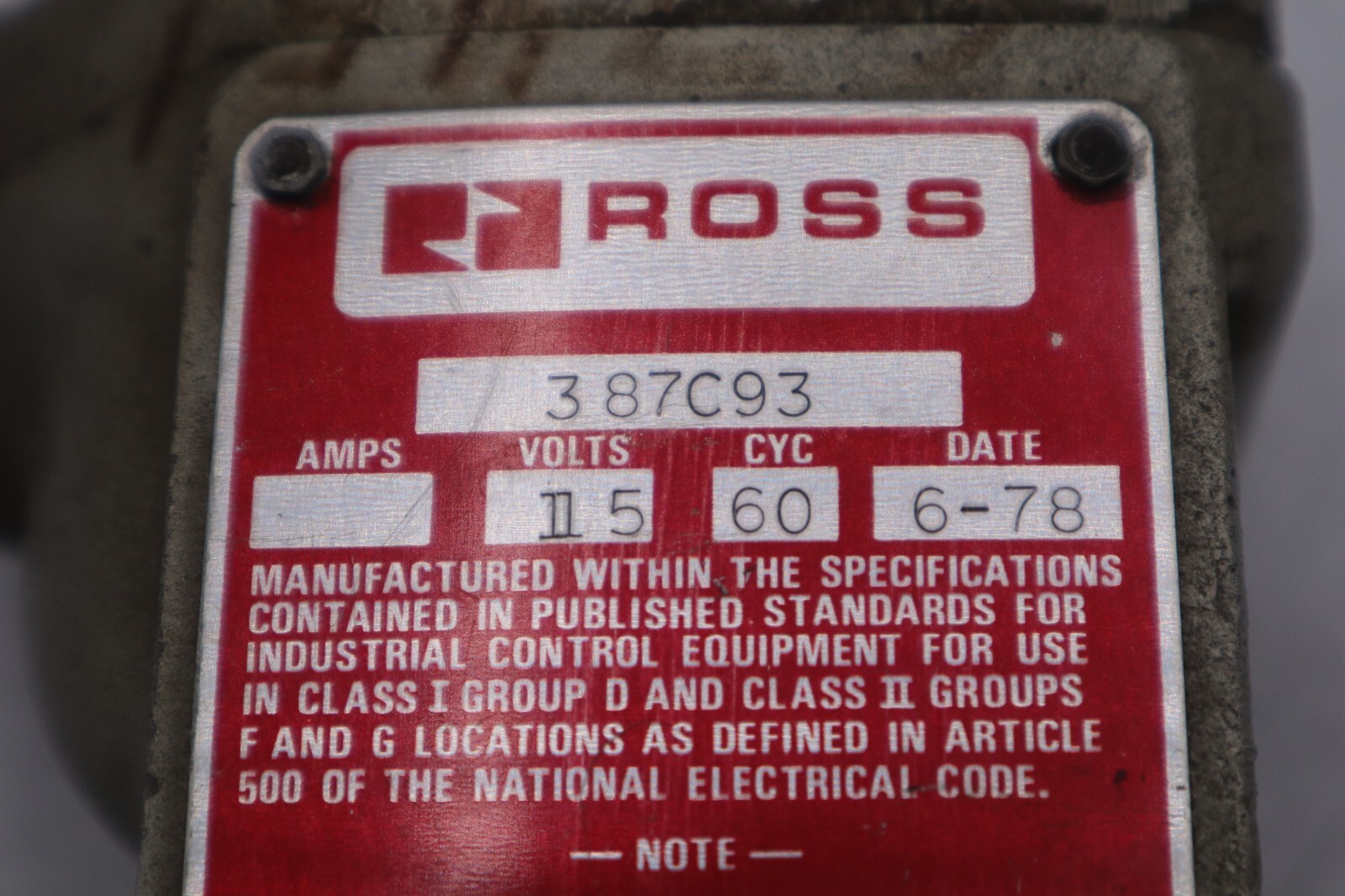 Used NEW GENUINE ROSS 387C93 VALVE 110V/50Hz SIZE 3/4 STOCK 4704