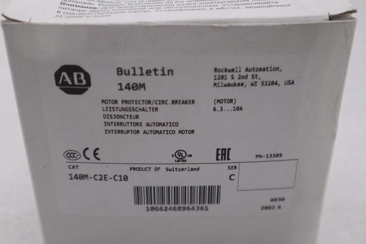 New OPEN BOX ALLEN BRADLEY AB 140M-C2E-C10 Circuit Breaker 140MC2EC10 STK GF769A