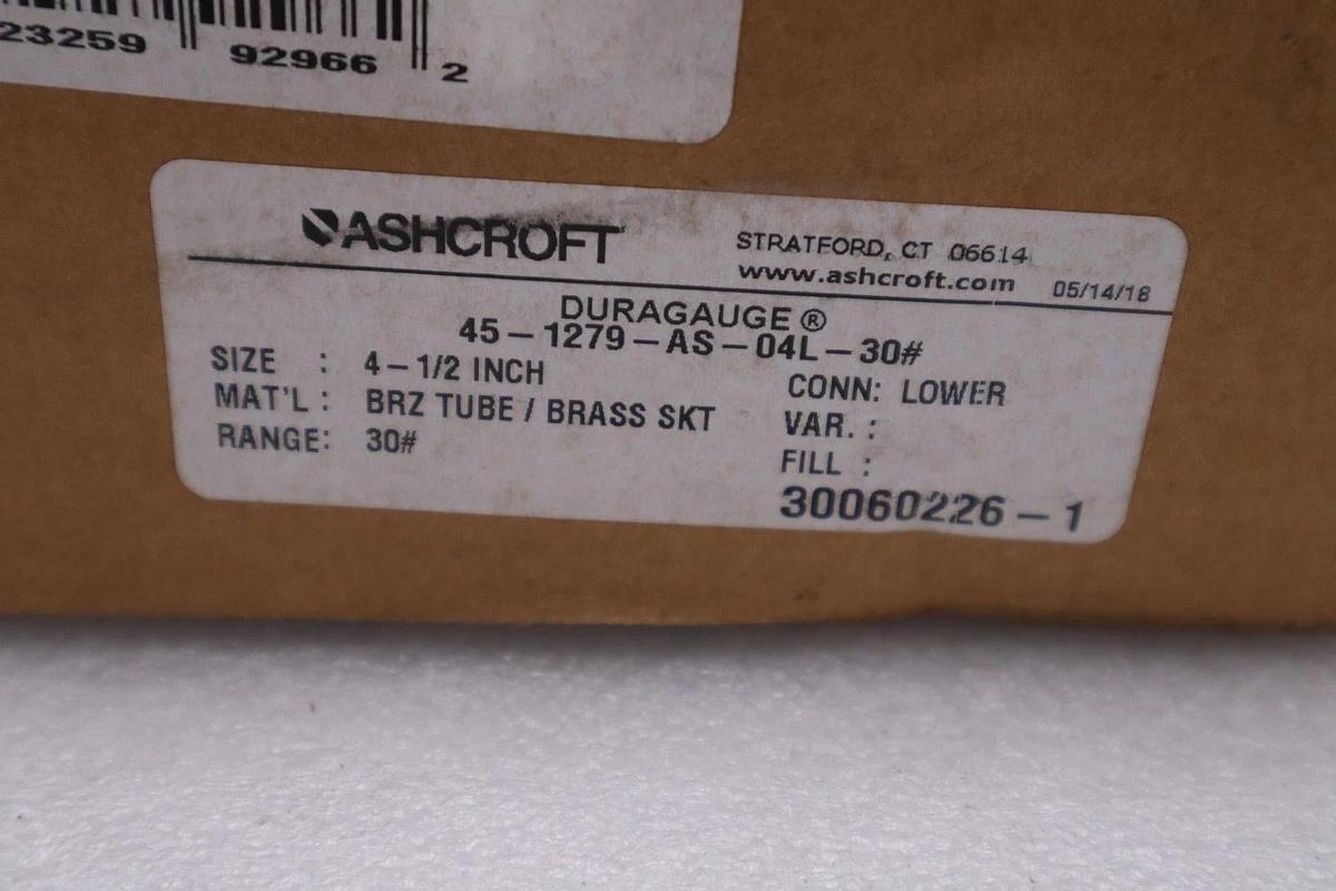 Used ASHCROFT 45-1279-AS-04L-30 PRESSURE GAUGE - NEW IN BOX - STOCK GF1284