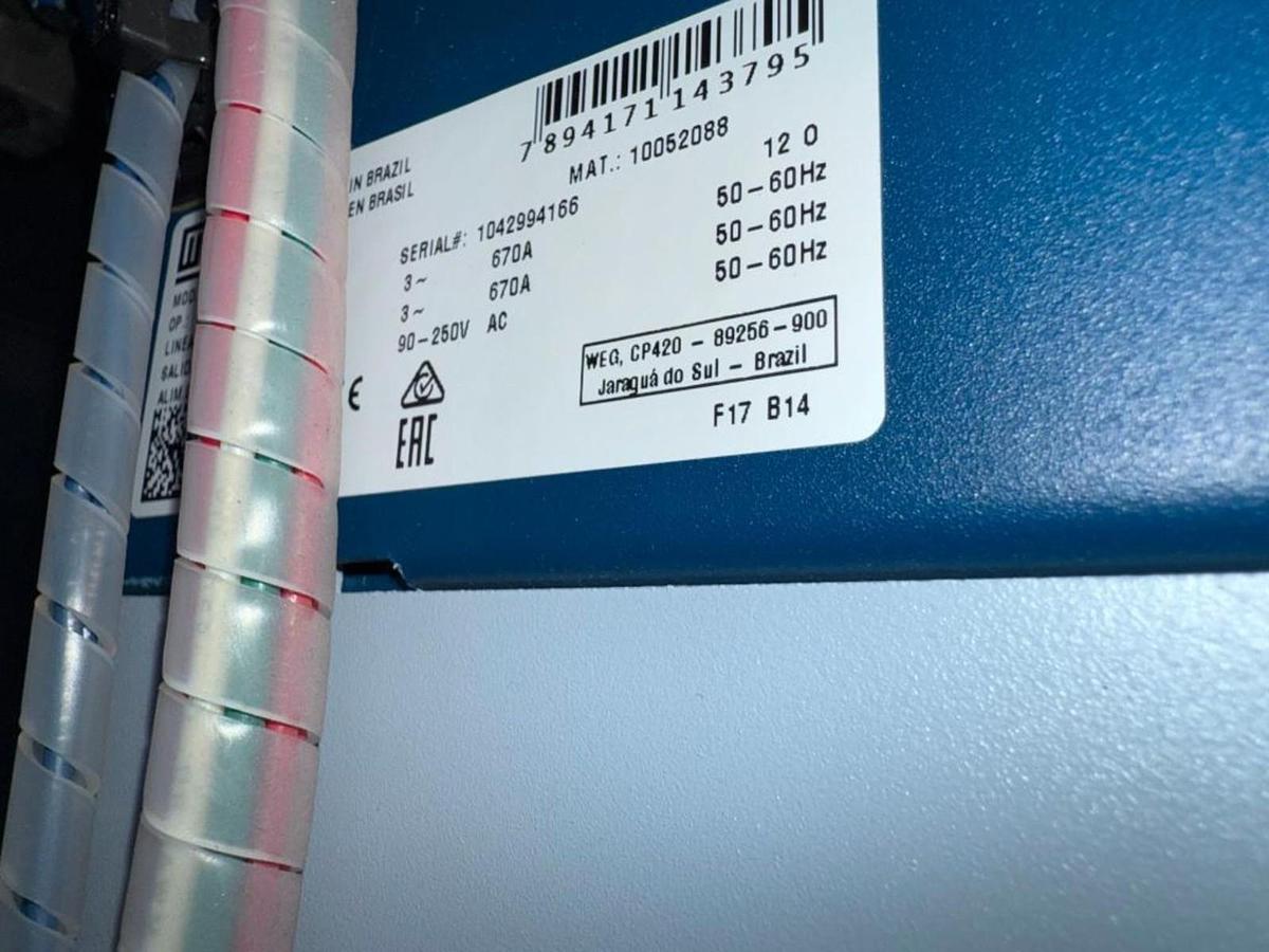 Used WEG SSW06 SOFT STARTER, 220-575v; 670a; 3Phase; SSW060670T2257ESZ W/ CABINET