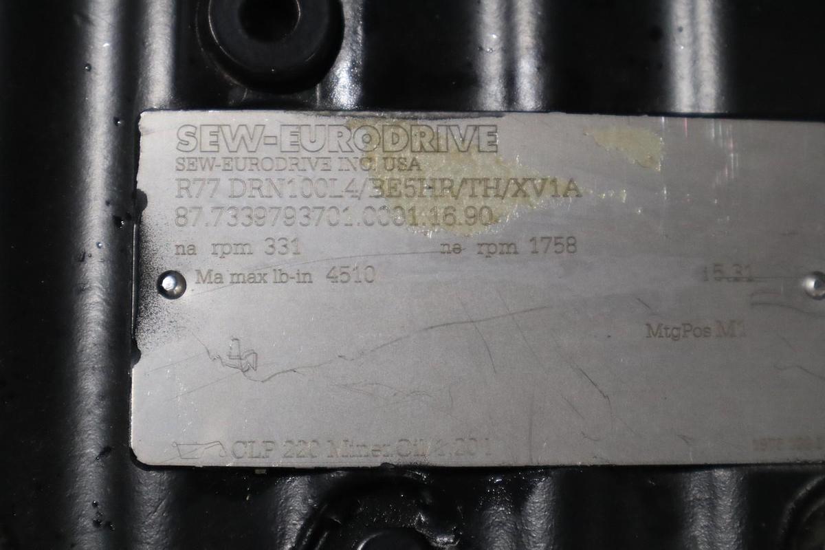 Used SEW-EURODRIVE R77 DRN100L4/BE5HR/TH/XV1A Gearmotor STOCK HP155