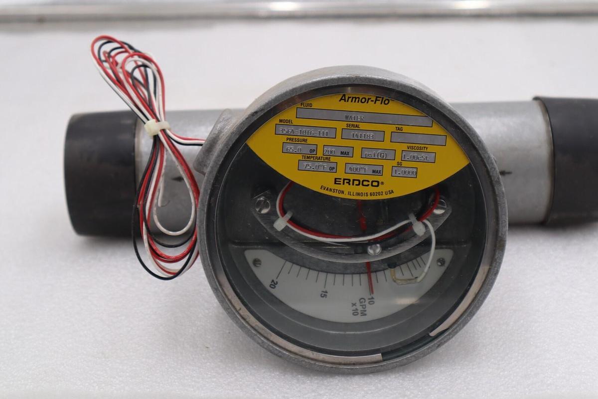 Used Erdco Armor-Flo Model 3464-10T6 Flow Meter Water 200PSIG 0 to 20 GPM x10 #2353