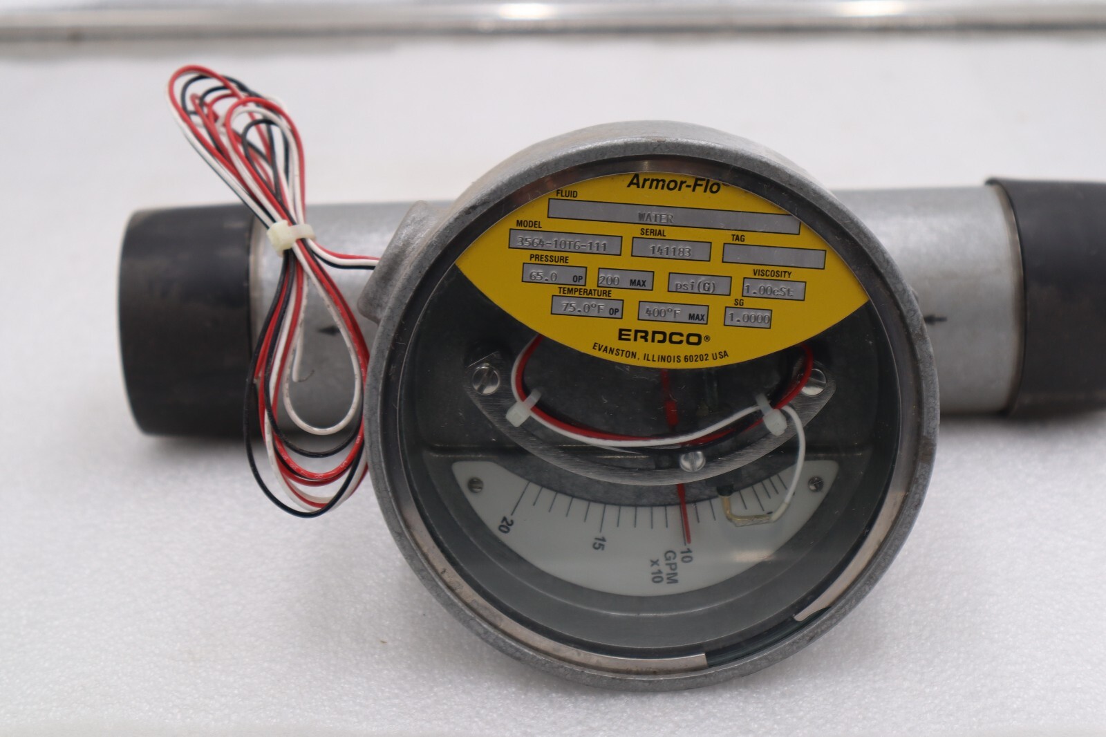 Used Erdco Armor-Flo Model 3464-10T6 Flow Meter Water 200PSIG 0 to 20 GPM x10 #2353