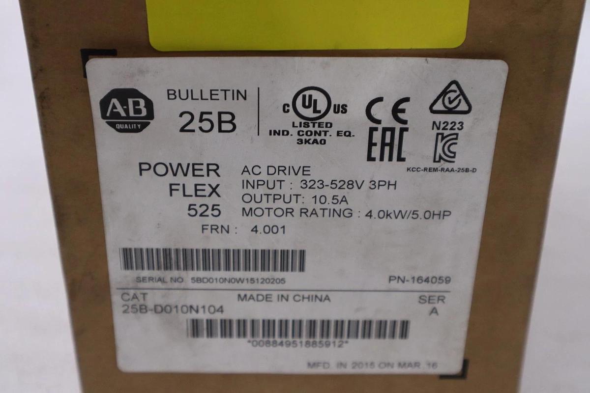 ALLEN BRADLEY 25B-D010N104 AC DRIVE ADJUSTABLE FREQUENCY POWERFLEX 525 #3833CC