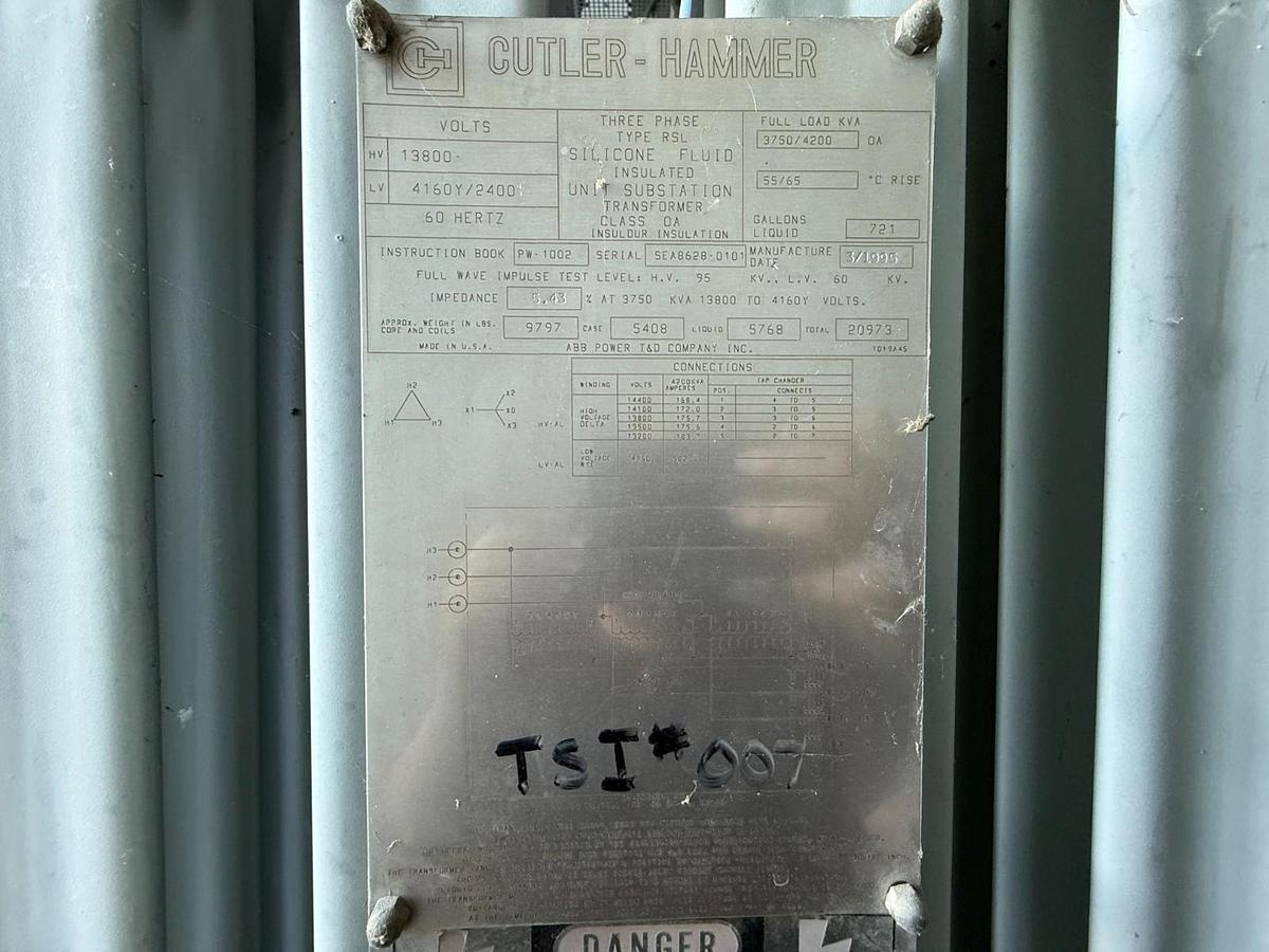Used Cutler Hammer Substation Transformer 3750 Kva Primary 13600 Sec 4160Y/2400 Volt