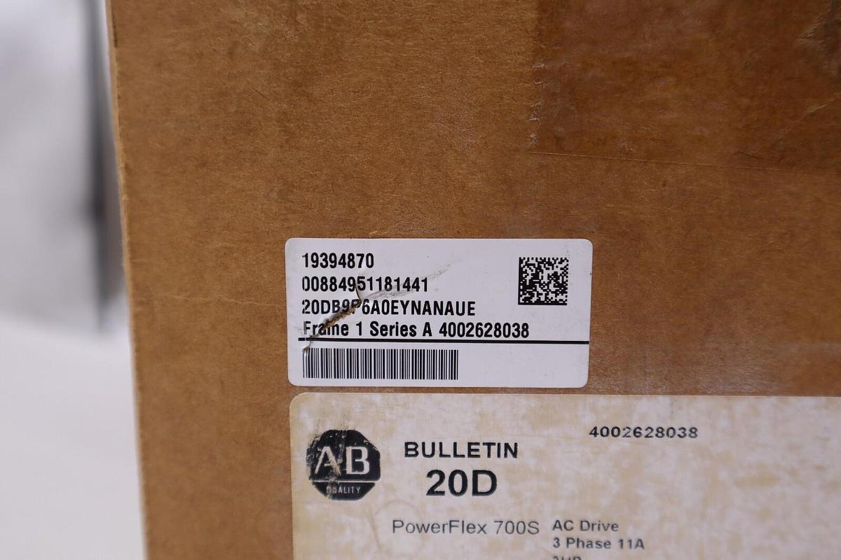 NEW ALLEN BRADLEY 20DB9P6A0EYNANAUE SER. A POWERFLEX 700S DRIVE 3 HP STOCK 4058