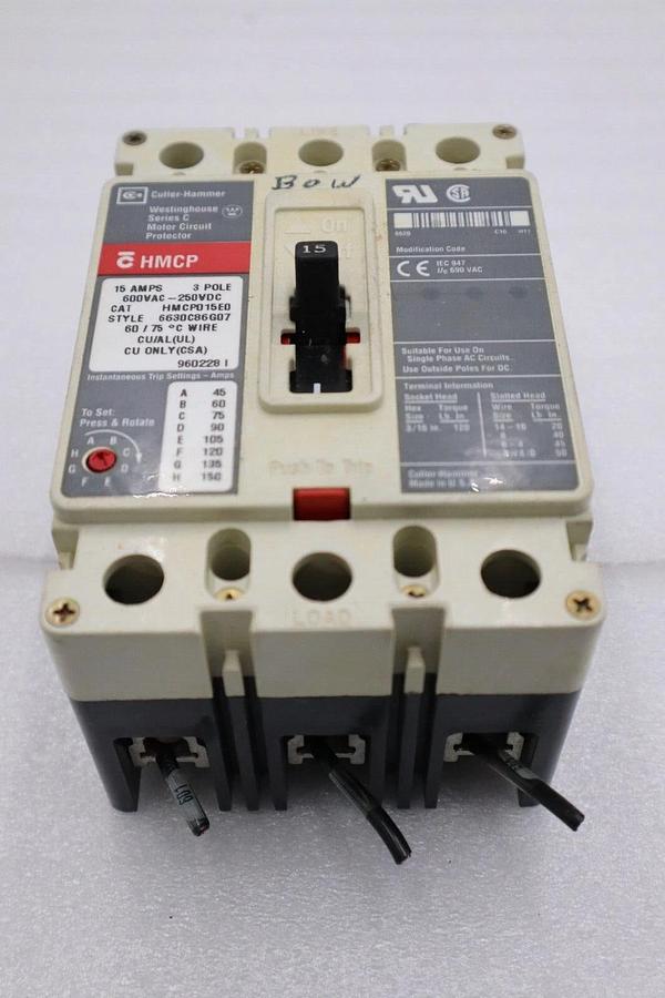Used HMCP015E0 Cutler Hammer Motor Circuit Protector 15A 3P 600V STOCK 4055-A