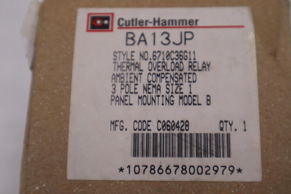 Used Cutler-Hammer BA13JP 3Pole Thermal Overload Relay NEW WITH BOX STOCK G421A
