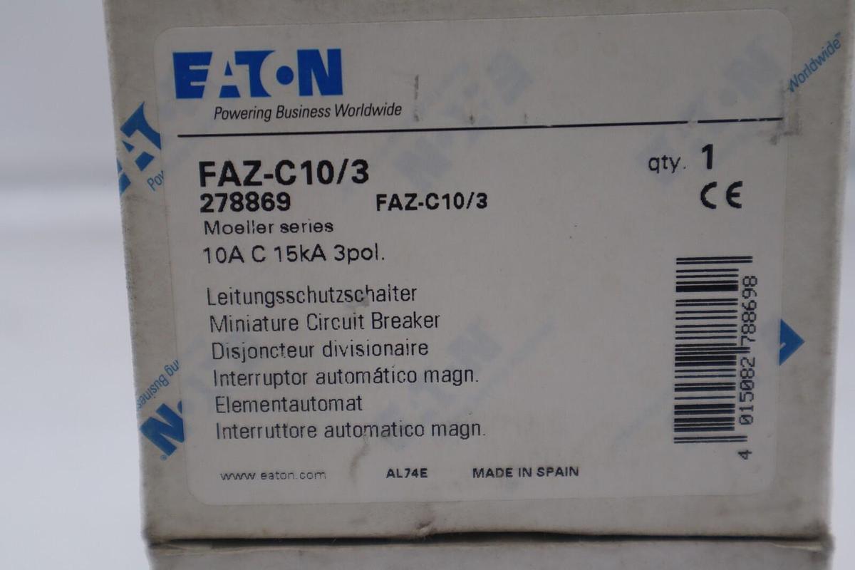 Used Eaton FAZ-C10/3 Circuit Breaker Part Moeller Series #K-2208