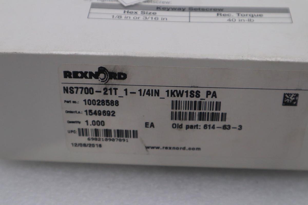 NEW OPEN BOX REXNORD NS7700-21T 1-1/4 IDL SPROCKET STOCK H1876