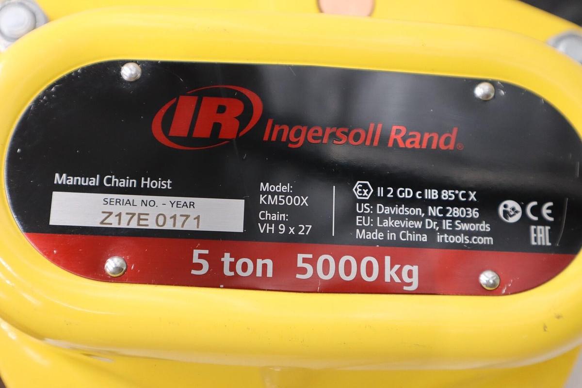 Used INGERSOLL RAND Manual Chain Hoist Model KM500X - 5 Ton Capacity (NO CHAIN) NEW