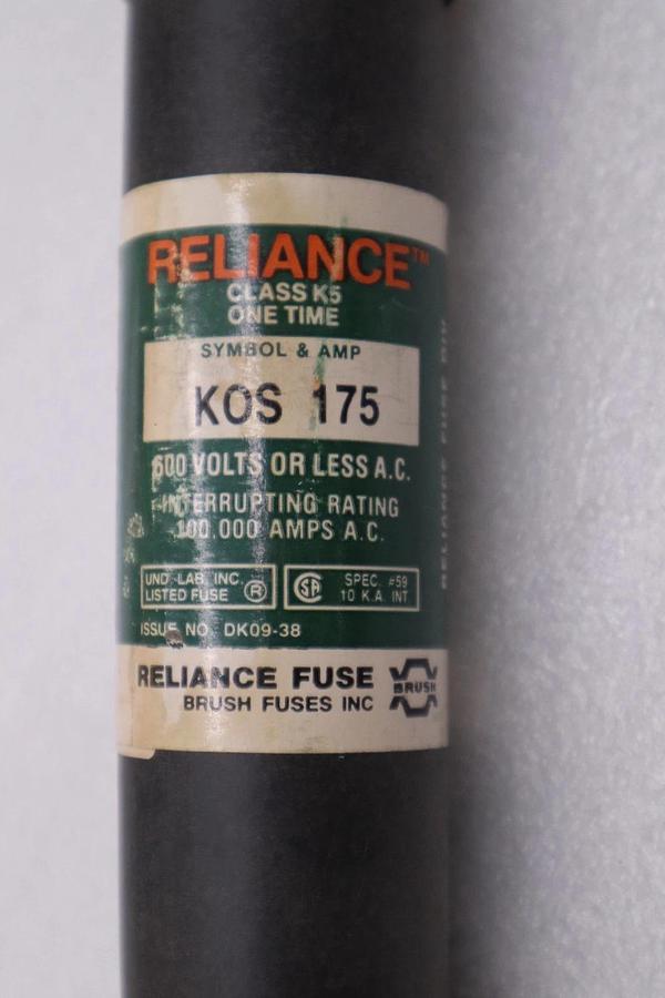 Used LOT OF 3 - RELIANCE KOS175 CLASS K5 ONE TIME FUSE - STOCK 5850A