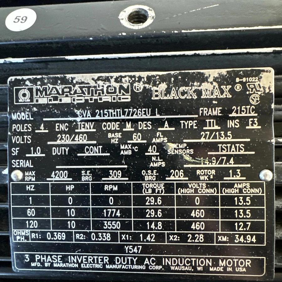 Used Marathon Motor CVA 215THTL7726EU L Inverter Duty AC Induction Motor 10 HP #HP123