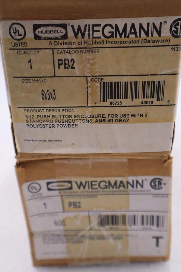 Hubbell Wiegmann PB2 6 x 6 x 3 N12 Push Button Enclosure New Open Box Stock#3235