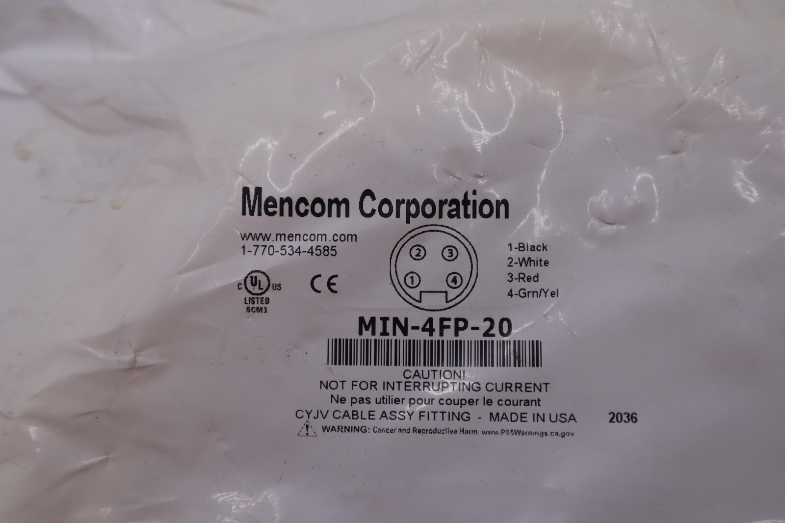 Used MENCOM CORPORATION MIN-4FP-20 CORDSET 4 PIN FEMALE STOCK #3273