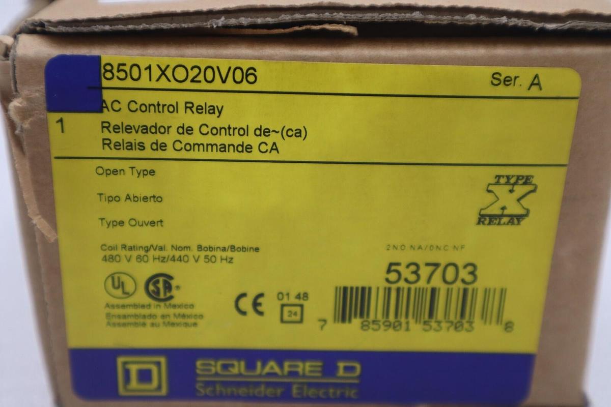Used NEW OPEN BOX Square D 8501-XO20V06 AC Control Relay 8501XO20V06 Series A G362A