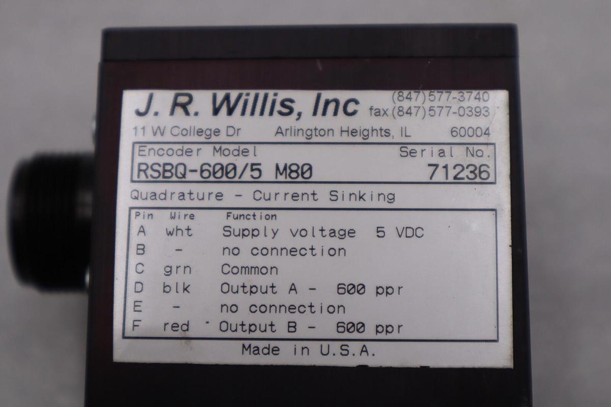 J.R. WILLIS ENCODER RSBQ-600/5 M80 SERIAL NO 71236 STOCK L-200C