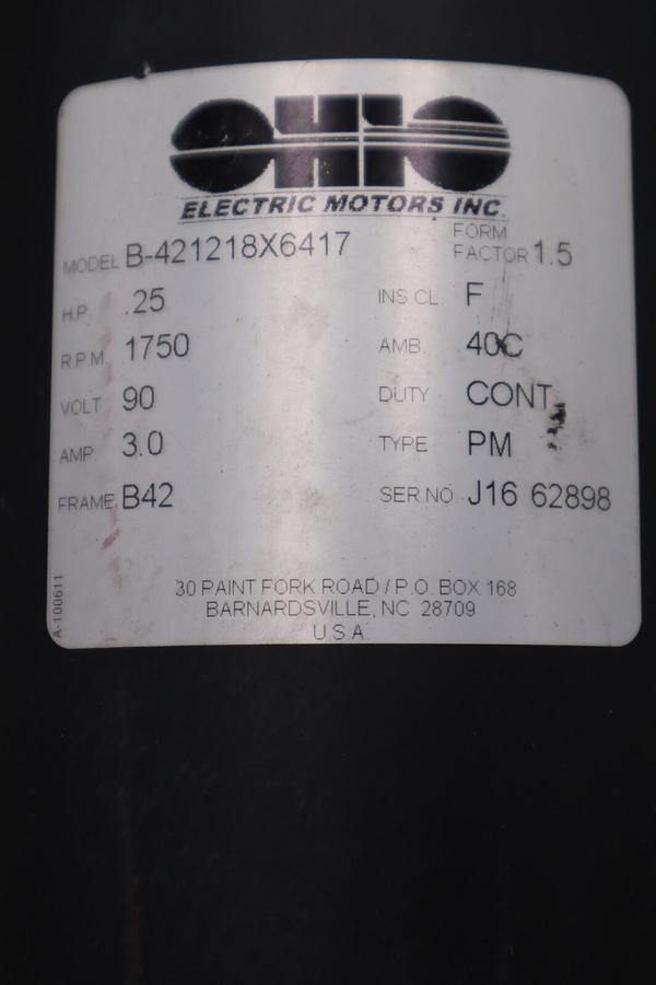 Ohio Electric Motors B-421218X6417 90V 1750 RPM FRAME B42 Form Factor 1.5 #H887