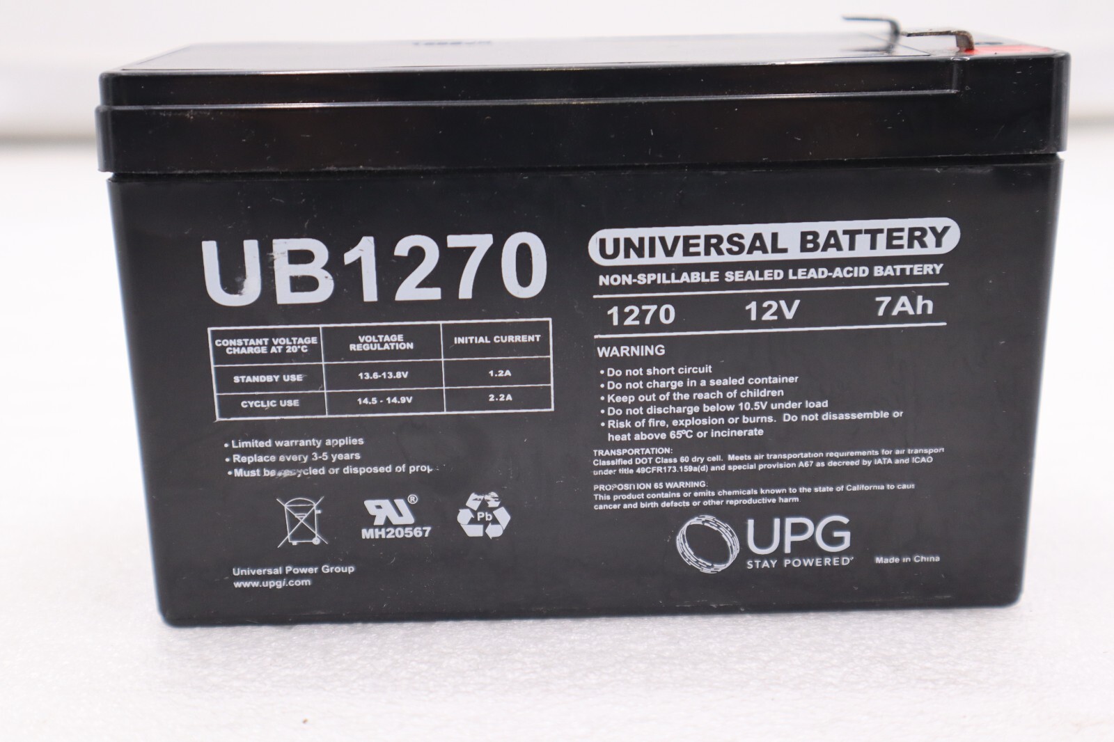 Used 2 UNIVERSAL UB1270 LEAD-ACID BATTERY AGM TYPE #L-204/L-205