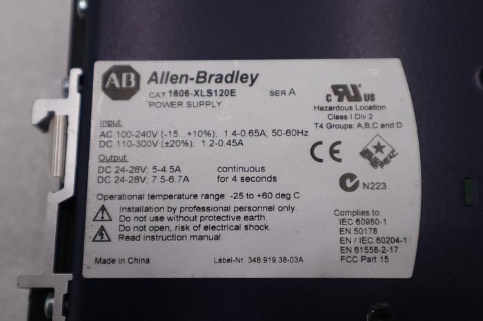 Used ALLEN BRADLEY AB 1606-XLS120E 24 VDC Power Supply 1606XLS120E STK B-1557