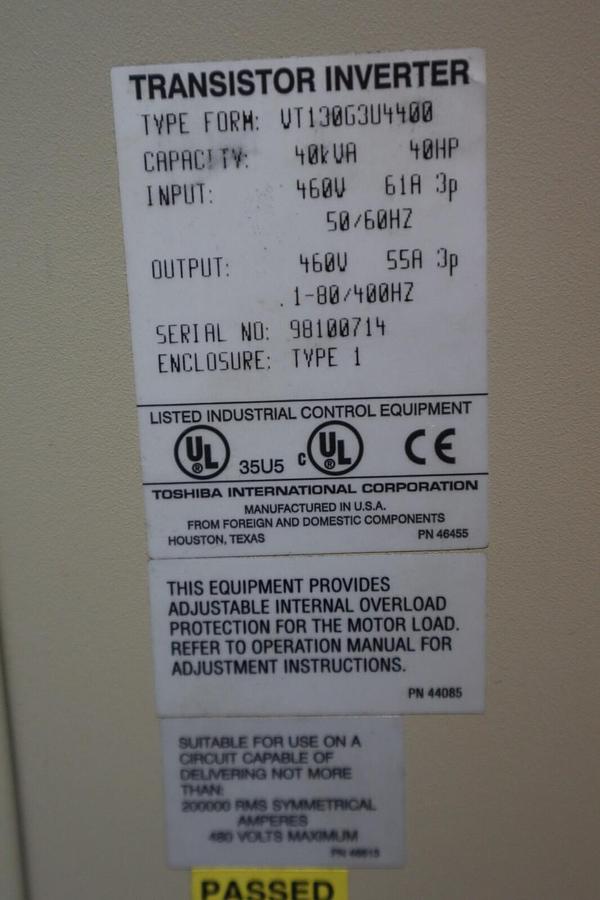 Used TOSHIBA VT130G3U4400 TOSVERT-130G3 TRANSISTOR INVERTER AC DRIVE 40HP STOCK 3407A