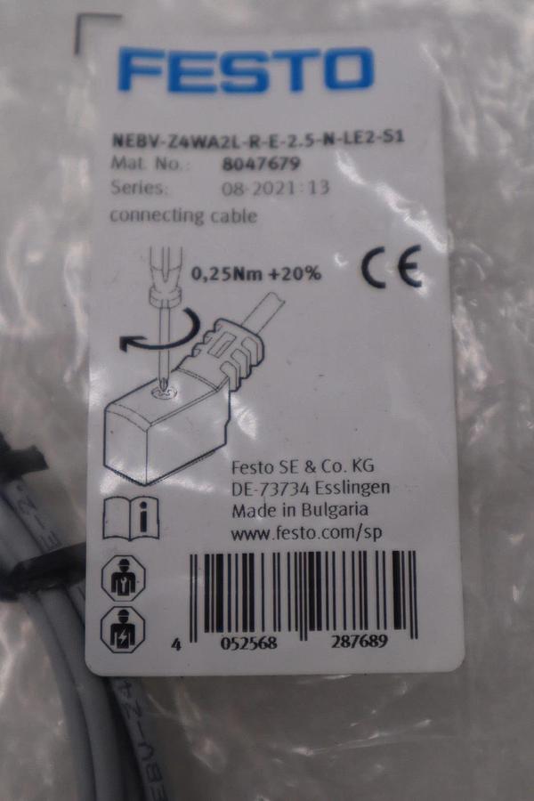 Used NEW Festo NEBV-Z4WA2L-R-E-2.5-N-LE2-S1/ 8047679 Connecting Cable STOCK H1576A