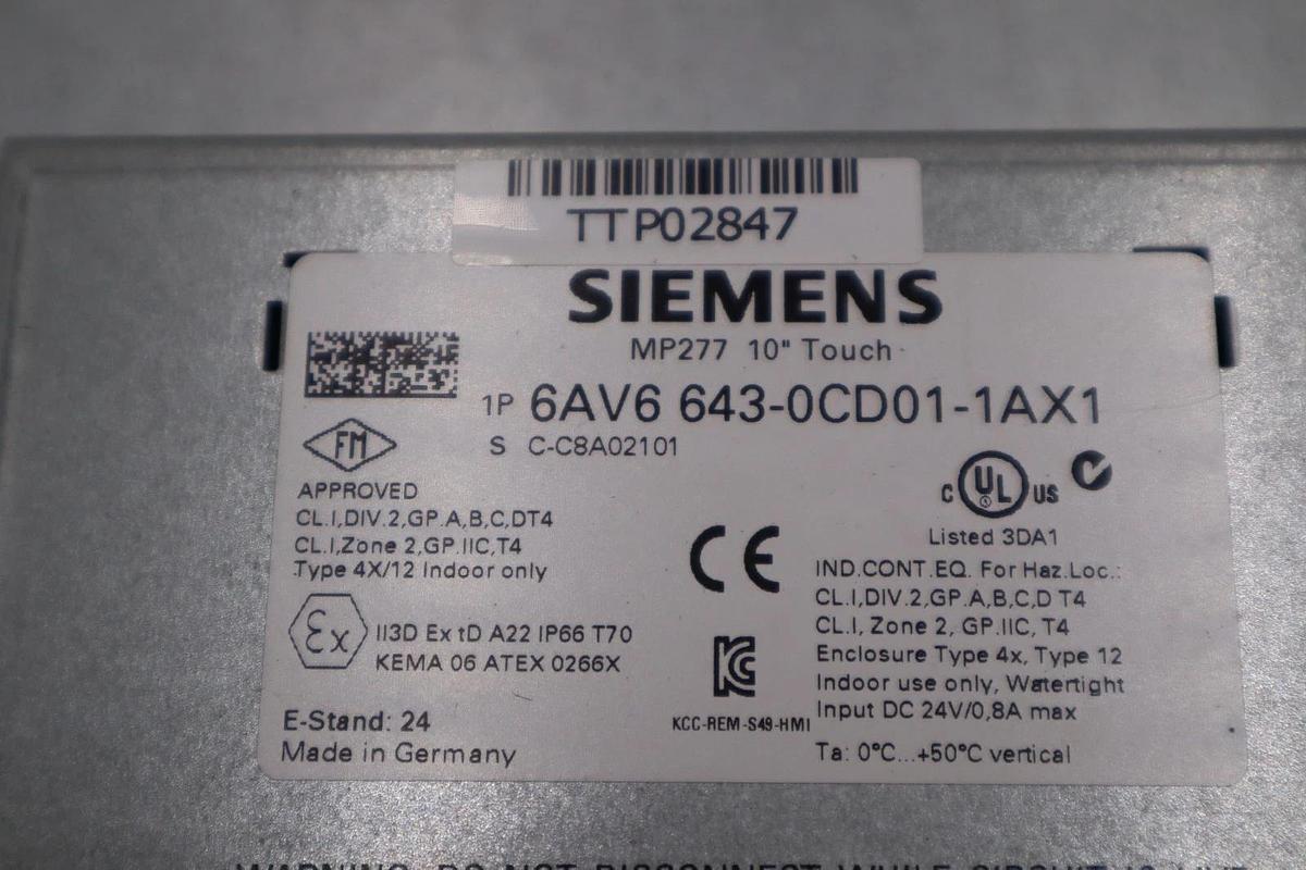 Used SIEMENS 10" SIMATIC TOUCHSCREEN 6AV6 643-0CD01-1AX1 MULTI PANEL MP277 #H1706