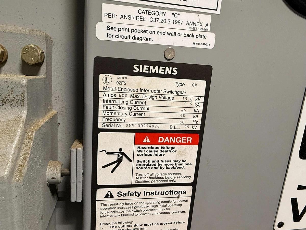 Used Siemens 2500–3500 kVA 13.8kV–600Y/346V Liquid-Filled Substation Transformer