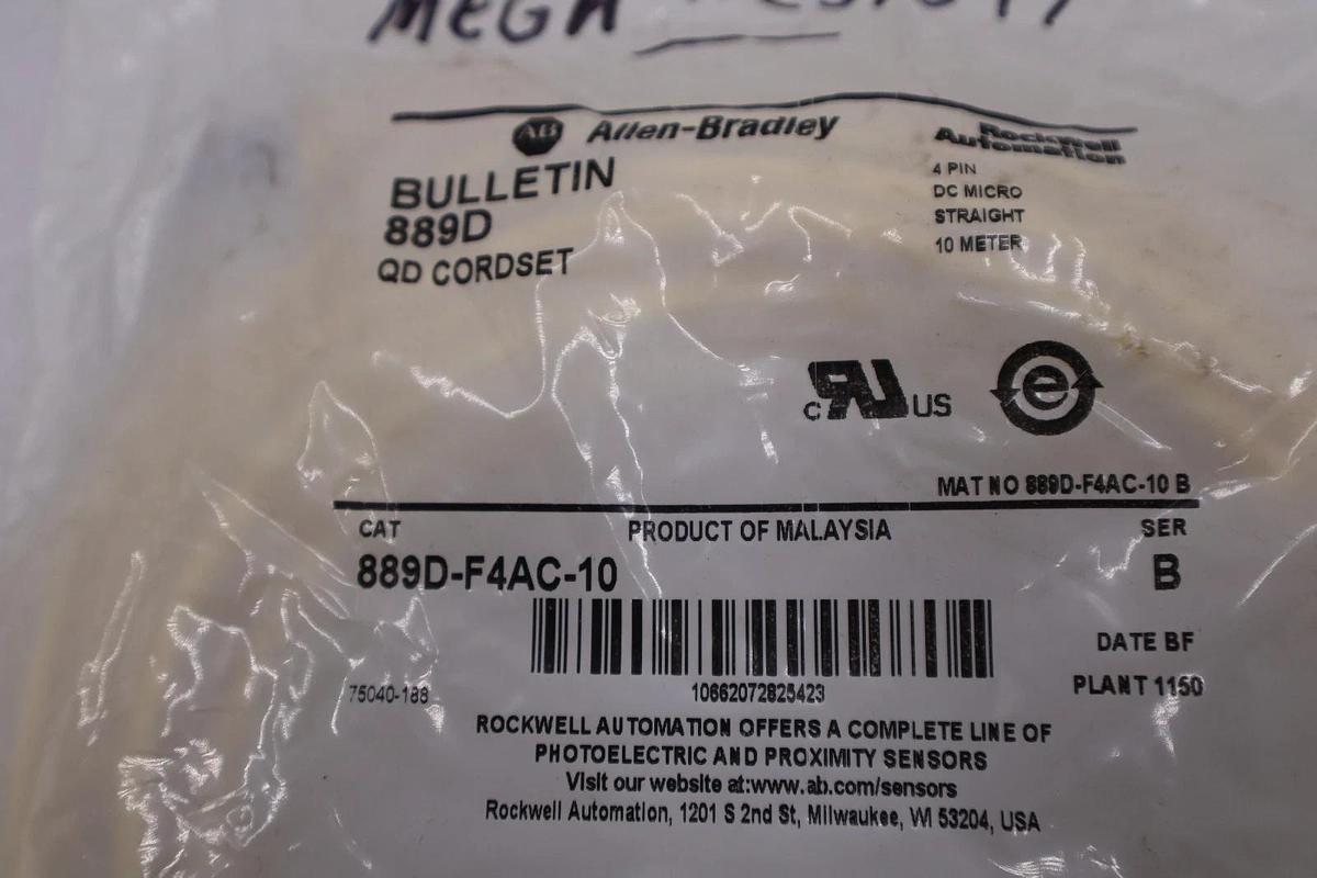 Used LOT OF 2 ALLEN BRADLEY 889D-F4AC-10 Cable 4 PIN DC MICRO STRAIGHT - STOCK GF264A