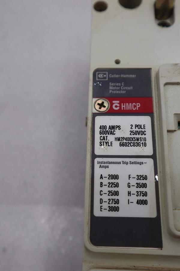 Used CUTLER-HAMMER HM2P400X5WS10 MOTOR CIRCUIT PROTECTOR SERIES C 600VAC STOCK #3225