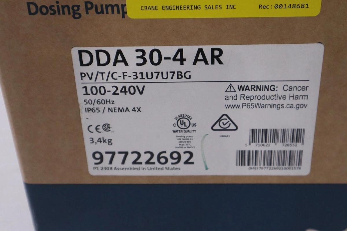 Used NEW Grundfos DDA 30-4 AR / FCM-PV/T/C-F-31U7U7BG Chemical Metering Pump #G432