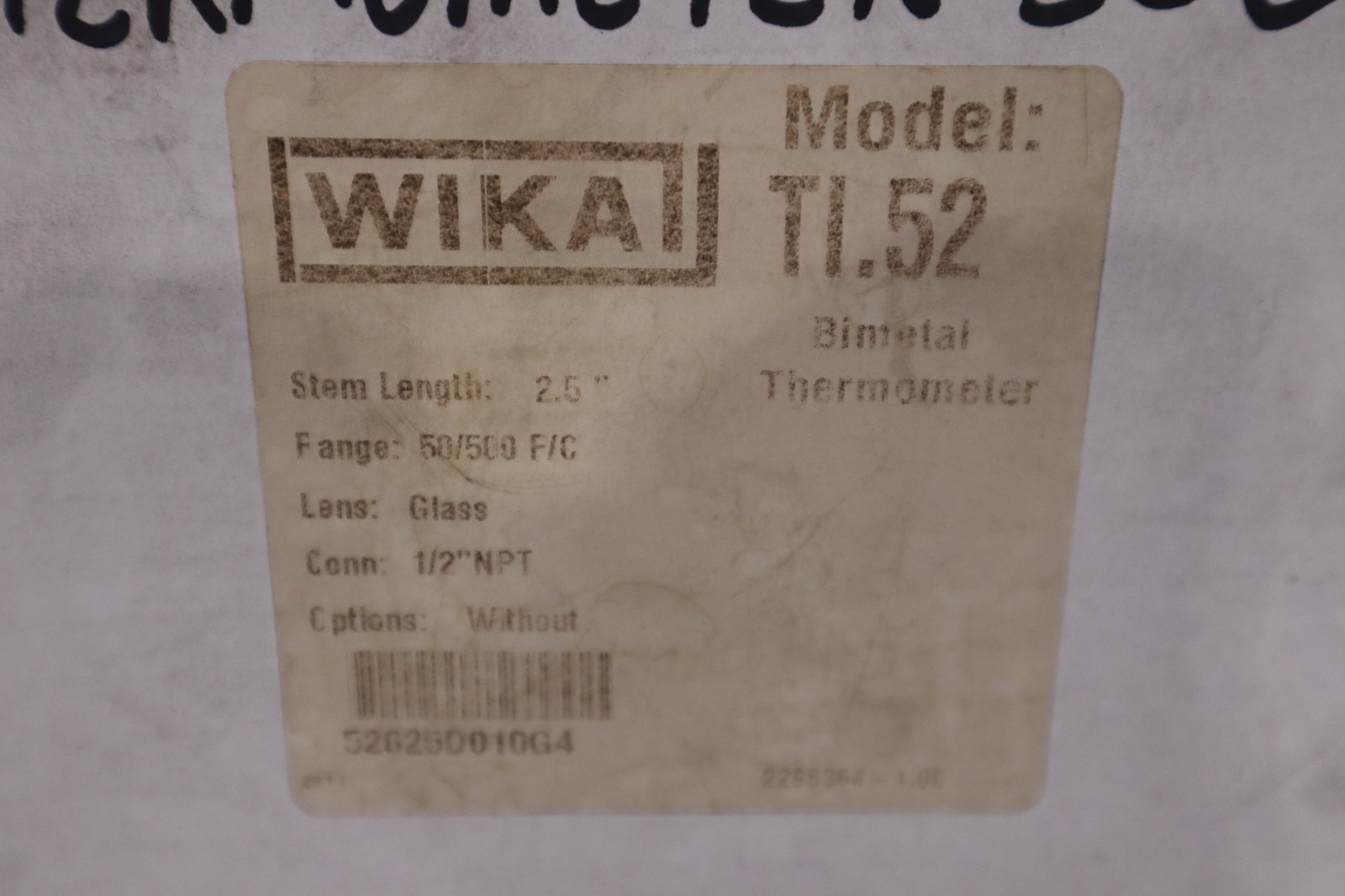 WIKA TI.52 BIMETAL THERMOMETER STEM 2.5" RANGE 50/500 F/C CONN 1/2"NPT - GF263