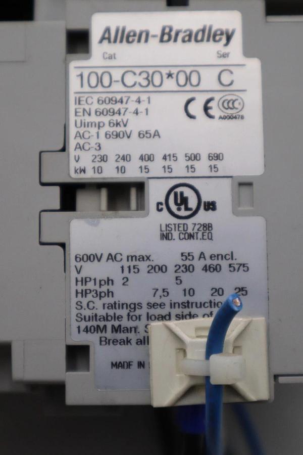 Used ALLEN BRADLEY 140M-D8E-C10 CIRCUIT BREAKER WITH 100-C30*00 CONTACTOR #4823-A