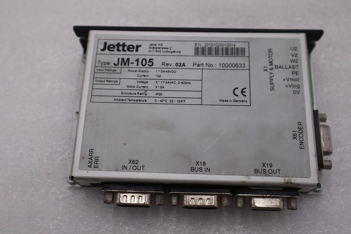 Used JETTER Type: JM-105 Rev. 02A / 10000633 Drive STOCK H1067A