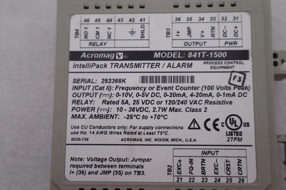 ACROMAG 841T-1500 INTELLIPACK TRANSMITTER ALARM MODULE #K-1806
