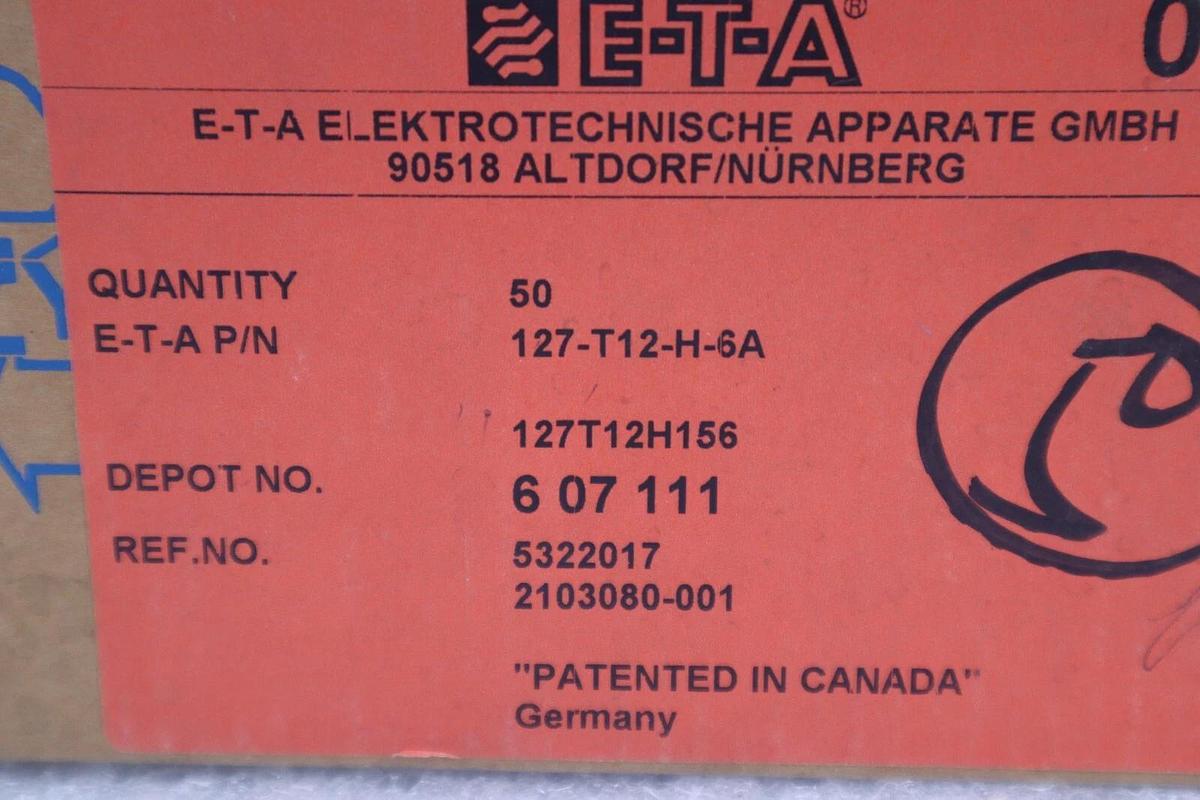 ETA 127-T12-H-6A THERMAL OVERCURRENT CIRCUIT BREAKER DC 28V  #1780-A