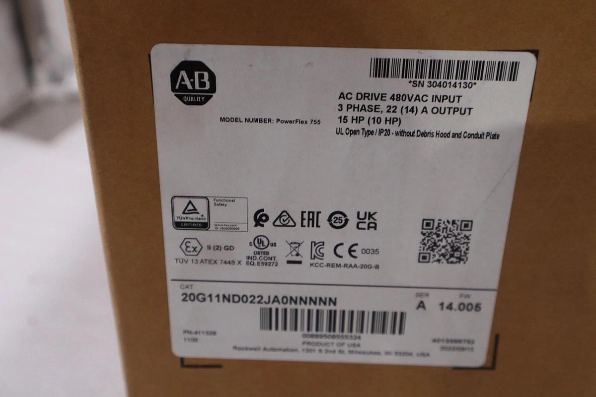 Used Allen Bradley 20G11ND022JA0NNNNN Powerflex 755 15 hp - NEW IN BOX - STOCK 1703CC