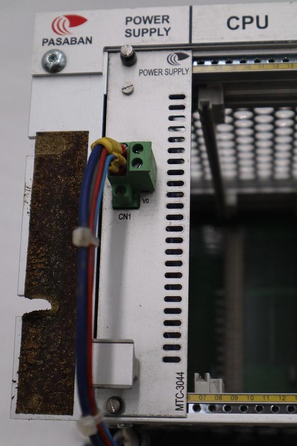 Used PASABAN PLC RACK WITH POWER SUPPLY CARD MODEL MTC-3044 STOCK 4835-A