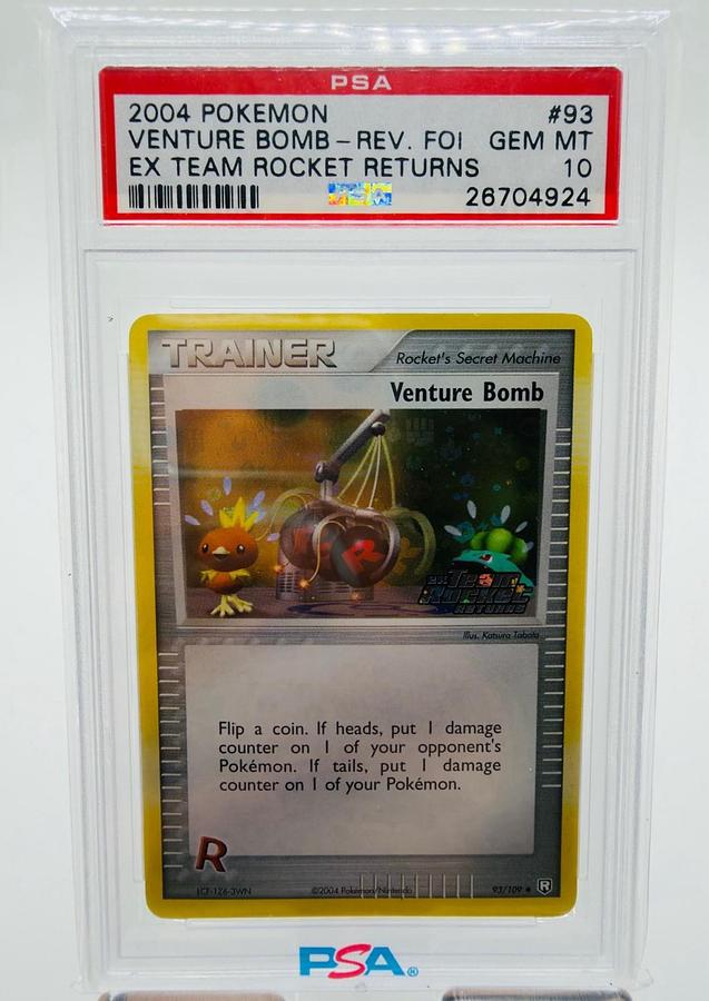 Used 2004 POKEMON EX TEAM ROCKET RETURNS #93 VENTURE BOMB-REVERSE FOIL PSA 10 LOW POP
