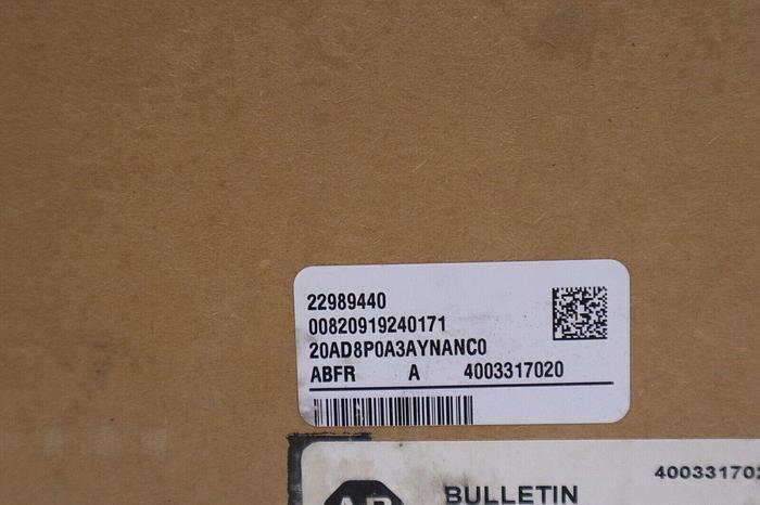 NEW Allen-Bradley 20AD8P0A3AYNANC0 SER A Powerflex AC Drive 5 HP STOCK 3137