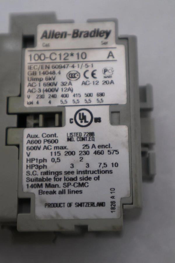 Used ALLEN BRADLEY 100-C12*10 SER A CONTACTOR AB STOCK H1248A