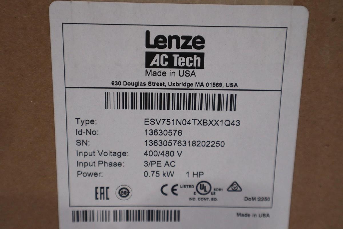LENZE ESV751N04TXBXX1Q43 400/480 V 3/PE AC 1 HP 0.75 KW NEW IN BOX STOCK GF211