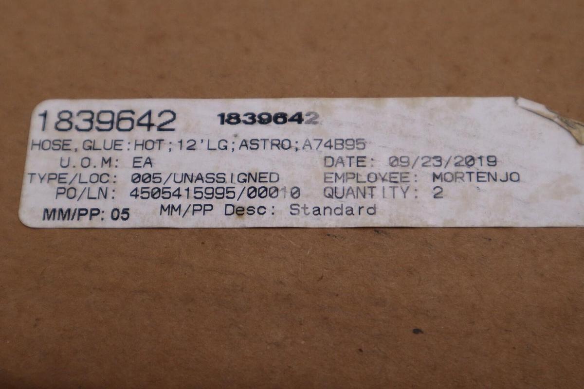 Astro Packaging A74B95 Hot Melt Glue 12’ Hose NEW IN BOX STOCK H295