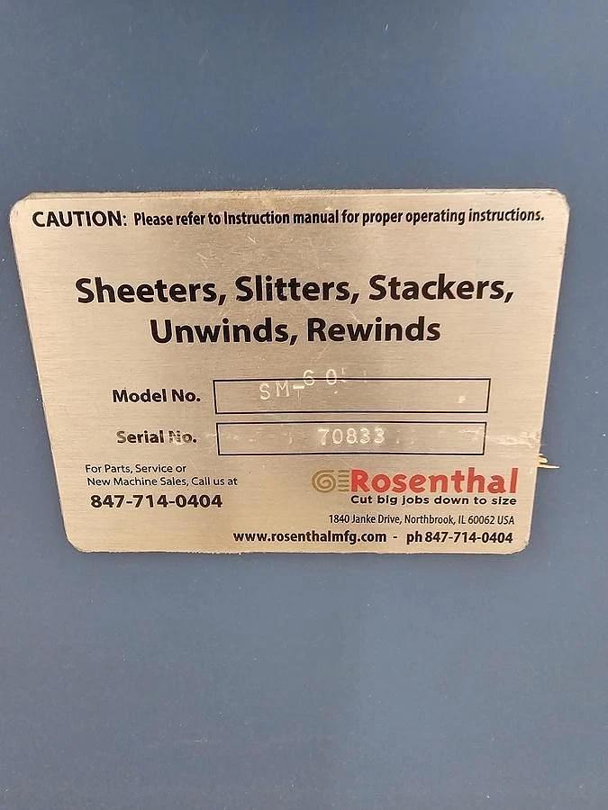 Used 60" WIDE ROSENTHAL SM-60 STRAIGHT KNIFE SHEETER WITH RAZOR SLITTING