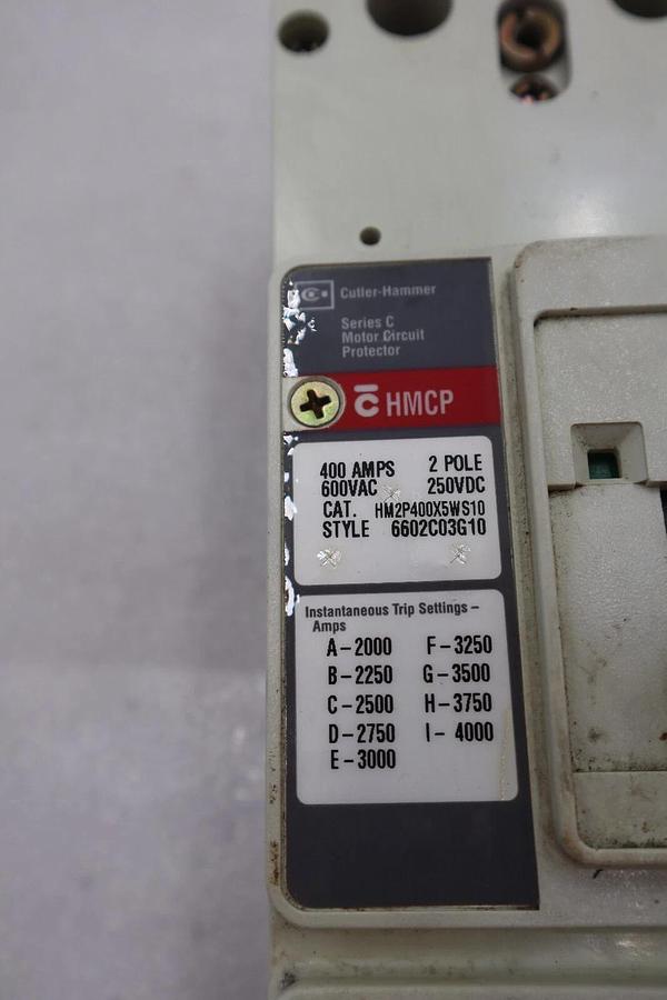 Used CUTLER-HAMMER HM2P400X5WS10 MOTOR CIRCUIT PROTECTOR SERIES C 600VAC STOCK #3219