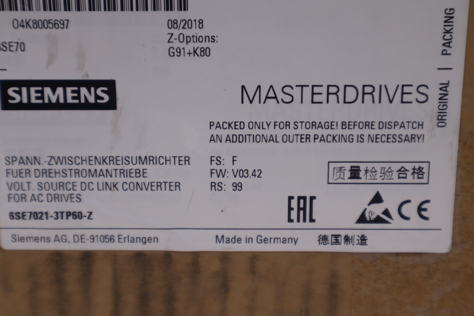 Used NEW SIEMENS 6SE7021-3TP60-Z AC DRIVE SIMOVERT MASTERDRIVE VECTOR CONTROL #5137